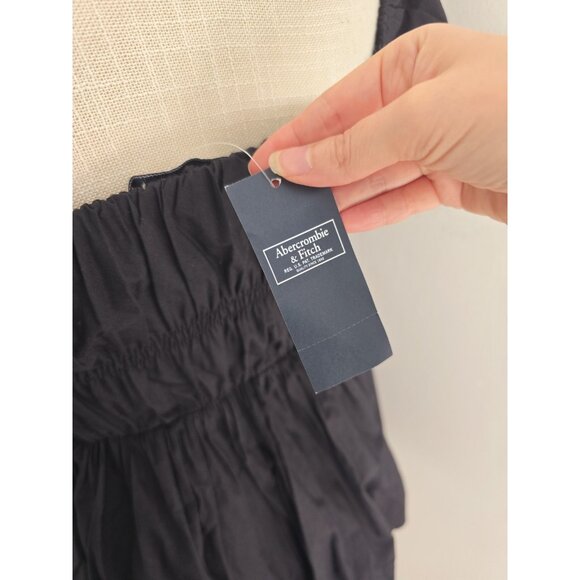 Abercrombie & Fitch Ruched Puff Sleeve Mini Black Babydoll A-line Short Dress XS - Picture 10 of 12